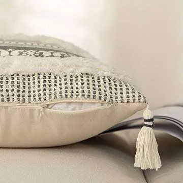 Tiffasea Throw Pillow Cover Boho Decorative Accent Neutral Soft Tufted Cushion Case Farmhouse Decor Woven Tassel Pillow Cover for Home Bedroom Couch Sofa Living Room