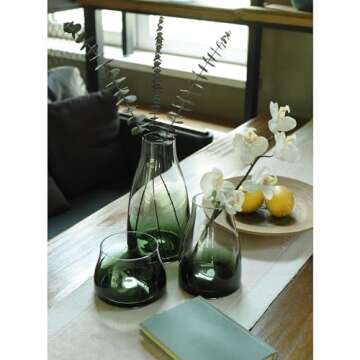CONVIVA Glass Vase for Flowers Modern Blue Table Centerpieces Home Decor Living Room Dining Kitchen ...