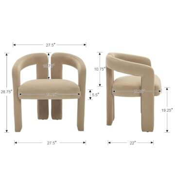 ZH4YOU Modern Barrel Dining Chairs Set of 4, Upholstered Velvet Accent Kitchen Chair Side Chair with Arm Comfy Vanity Chairs for Living Room Kitchen Dining Room, Khaki