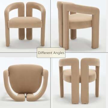 ZH4YOU Modern Barrel Dining Chairs Set of 4, Upholstered Velvet Accent Kitchen Chair Side Chair with Arm Comfy Vanity Chairs for Living Room Kitchen Dining Room, Khaki