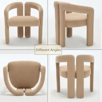 ZH4YOU Modern Barrel Dining Chairs Set of 4, Upholstered Velvet Accent Kitchen Chair Side Chair with Arm Comfy Vanity Chairs for Living Room Kitchen Dining Room, Khaki