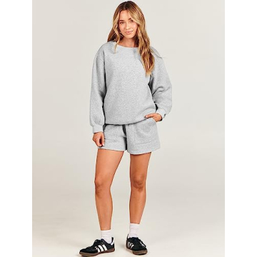 ANRABESS Women 2 Piece Outfits Sweat Shorts Sets 2024 Oversized Casual Lounge Matching Set Sweatsuit Tracksuit Clothes Light Grey Medium