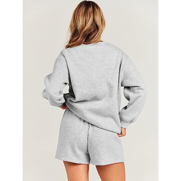 ANRABESS Women 2 Piece Outfits Sweat Shorts Sets 2024 Oversized Casual Lounge Matching Set Sweatsuit Tracksuit Clothes Light Grey Medium