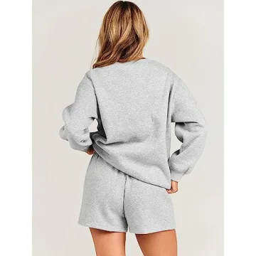 ANRABESS Women 2 Piece Outfits Sweat Shorts Sets 2024 Oversized Casual Lounge Matching Set Sweatsuit Tracksuit Clothes Light Grey Medium