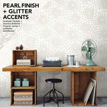 RoomMates RMK11480WP Beige Glitter Toss The Bouquet Peel and Stick Wallpaper, Large Sample