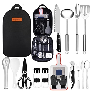 Camping Kitchen Equipment Camping Cooking Utensils Set Portable Picnic Cookware Bag Campfire Barbecu...
