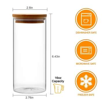 Encheng Glass Storage Containers with Bamboo Lids,15 OZ Glass Food Storage Jars with Airtight Lids,450ML Clear Kitchen Canister Food Jars for Pantry,Spice,Nuts,Oatmeal,Coffee,9 Pack