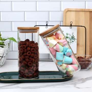 Encheng Glass Storage Containers with Bamboo Lids,15 OZ Glass Food Storage Jars with Airtight Lids,450ML Clear Kitchen Canister Food Jars for Pantry,Spice,Nuts,Oatmeal,Coffee,9 Pack