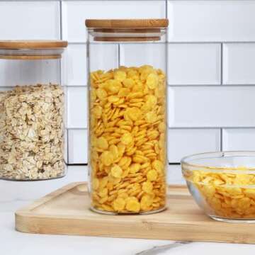 Encheng Glass Storage Containers with Bamboo Lids,15 OZ Glass Food Storage Jars with Airtight Lids,450ML Clear Kitchen Canister Food Jars for Pantry,Spice,Nuts,Oatmeal,Coffee,9 Pack