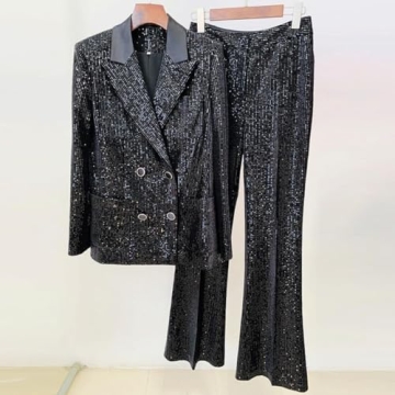 Stylish Platlogy Sequin Blazer Pant Suit Set for Parties