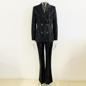 Stylish Platlogy Sequin Blazer Pant Suit Set for Parties
