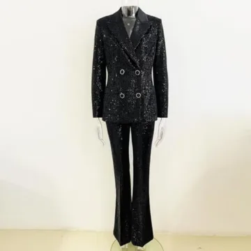 Stylish Platlogy Sequin Blazer Pant Suit Set for Parties
