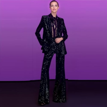 Stylish Platlogy Sequin Blazer Pant Suit Set for Parties