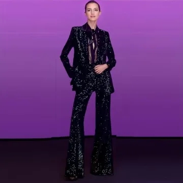 Stylish Platlogy Sequin Blazer Pant Suit Set for Parties