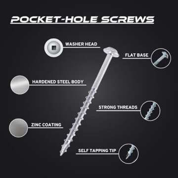 Massca Wood Screws Assortment Kit - Pocket Hole Screws with Plastic Storage Box, 500 Set Screw Assortment Kit Heavy Duty, Fine Thread, Zinc Plated Set Screws for Woodworking, Varying Lengths