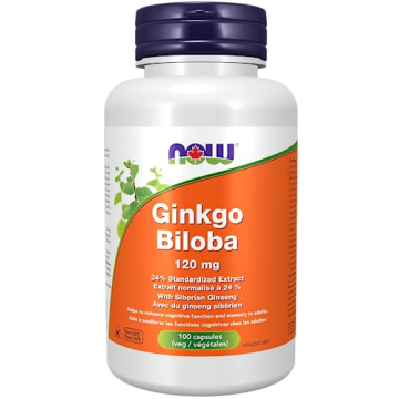 NOW Foods Supplements, Ginkgo Biloba 120 mg, Double Strength, Non-GMO Project Verified, 100 Veg Caps...