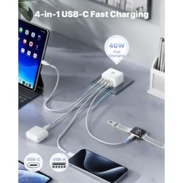 XUDUO USB C Wall Charger, 40W 4-Port USB C Charger Block, Fast Charging Block Dual Port PD Power Adapter + QC Wall Plug Multiport Type C for iPhone 15 Plus 14 13 12 11 Pro Max XS XR 8 7, Samsung