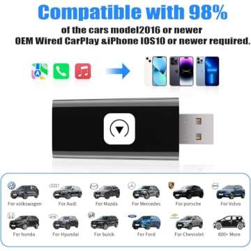mardayket Wireless Carplay Adapter for Apple, 2025 Mini Stable Wireless carplay Adapter Smallest Fast Convert Factory Wired to Wireless CarPlay Dongle Cars for iOS