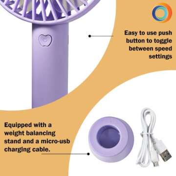 Comfort Zone Handheld Fan - Portable 3 Speed Mini Fan