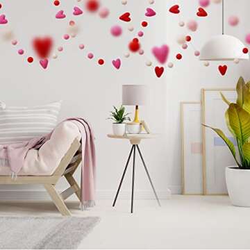 Glaciart One Pom Pom Garland (2 Pcs)- Wool Felt Ball Garland - 2 x 7 Feet, 24 Balls, 6 Hearts, Valentine Colors, Nursery Decor, Bunting, Birthday Party Decorations, Photo Prop