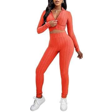 Dgebou Workout 2 Piece Outfits for Women, Sport Long Sleeve Crop Tops and High Waist Bodycon Yoga Shorts Set Tracksuit
