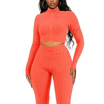Dgebou Workout 2 Piece Outfits for Women, Sport Long Sleeve Crop Tops and High Waist Bodycon Yoga Shorts Set Tracksuit