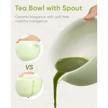 Joiish Traditional Matcha Bowl with Spout, Ceramic Matcha Tea Bowl (Chawan), Matcha Mixing Bowl for Whisking Matcha, Light Green (18 Ounce)