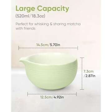 Joiish Traditional Matcha Bowl with Spout, Ceramic Matcha Tea Bowl (Chawan), Matcha Mixing Bowl for Whisking Matcha, Light Green (18 Ounce)