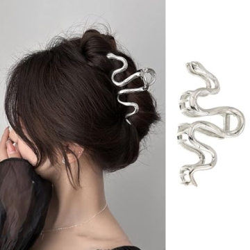 1 Pack Large Silver Snake Shape Non-Slip Banana Hair Claws and Barrettes - French Design Metal Clips...