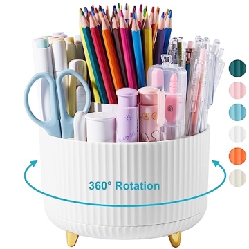 Lolocor Desk Pencil Pen Holder, 5 Slots 360 Degree Rotating Desk Pen Organizers for Desk Desktop Sto...