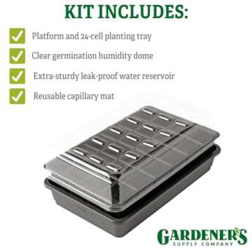 Gardener's Supply Company GrowEase Self Watering Seed Starting Kit | 24- Cell, Holds 3 Quarts of Soil | Capillary Mat, Cover and Water Reservoir Included, 100% Recycled Plastic