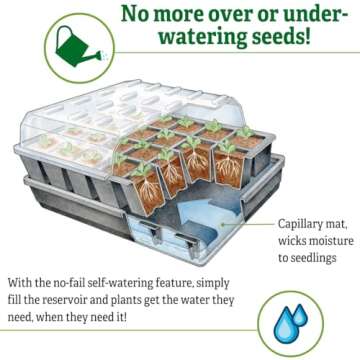 Gardener's Supply Company GrowEase Self Watering Seed Starting Kit | 24- Cell, Holds 3 Quarts of Soil | Capillary Mat, Cover and Water Reservoir Included, 100% Recycled Plastic