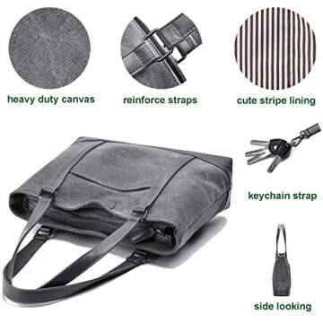 Large Tote Bags for Women 15.6 Inch Laptop Bag Lightweight Canvas Professional Work Briefcase