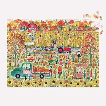 Galison Pumpkin Patch – 1000 Piece Michael Storrings Jigsaw Puzzle Featuring Beautiful Artwork of A Pumpkin Patch During A Fall Day