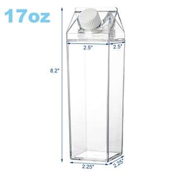 yarlung 6 Pack Milk Carton Water Bottle, 17 Oz Clear Plastic Milk Box Portable Square Juice Bottle f...