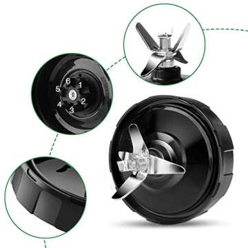 HOMENOTE Replacement Parts Compatible with Ninja Blender 6 FIN Blade & 32 oz Cup & 2 Gasket - 4 PCs Blender Parts & Accessories Compatible with Nutri Ninja Auto iQ Series