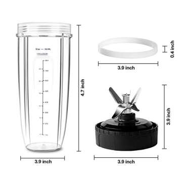 HOMENOTE Replacement Parts Compatible with Ninja Blender 6 FIN Blade & 32 oz Cup & 2 Gasket - 4 PCs Blender Parts & Accessories Compatible with Nutri Ninja Auto iQ Series