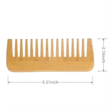 Mnixy Bamboo Wide-Tooth Comb, Large Hair Detangling Comb, Wooden Curls Comb, Anti Static for Long Ha...