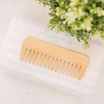 Mnixy Bamboo Wide-Tooth Comb, Large Hair Detangling Comb, Wooden Curls Comb, Anti Static for Long Hair, Natural Material, Well Made, For All Hair Types, No Handle Design, Travel Friendly