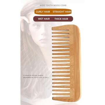 Mnixy Bamboo Wide-Tooth Comb, Large Hair Detangling Comb, Wooden Curls Comb, Anti Static for Long Hair, Natural Material, Well Made, For All Hair Types, No Handle Design, Travel Friendly