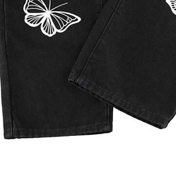 Baggy Jeans for Women Butterfly Print Wide Leg High Waist Denim Pants Fashion Funny Streetwear Jeans