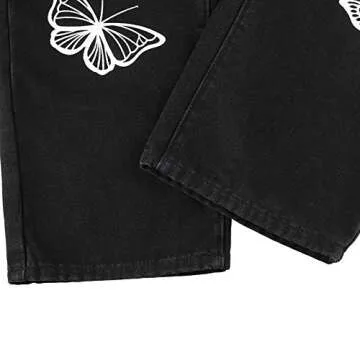 Baggy Jeans for Women Butterfly Print Wide Leg High Waist Denim Pants Fashion Funny Streetwear Jeans