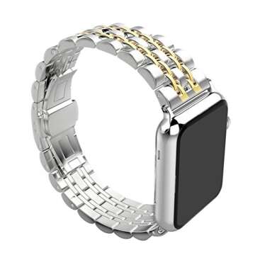AmzAokay Compatible Apple Watch Bands 41mm 40mm 38mm 49mm 45mm 44mm 42mm, Stainless Steel iWatch Band Strap for Apple Watch Ultra2 Ultra Series 10 9 8 7 6 5 4 3 2 1 SE SE2, 38mm 40mm 41mm (Gold/Silver, 38mm/40mm/41mm/42mm(Series 10))