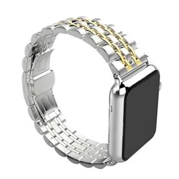 AmzAokay Compatible Apple Watch Bands 41mm 40mm 38mm 49mm 45mm 44mm 42mm, Stainless Steel iWatch Band Strap for Apple Watch Ultra2 Ultra Series 10 9 8 7 6 5 4 3 2 1 SE SE2, 38mm 40mm 41mm (Gold/Silver, 38mm/40mm/41mm/42mm(Series 10))