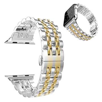 AmzAokay Compatible Apple Watch Bands 41mm 40mm 38mm 49mm 45mm 44mm 42mm, Stainless Steel iWatch Band Strap for Apple Watch Ultra2 Ultra Series 10 9 8 7 6 5 4 3 2 1 SE SE2, 38mm 40mm 41mm (Gold/Silver, 38mm/40mm/41mm/42mm(Series 10))