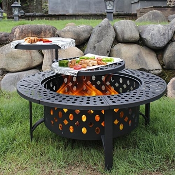 OutVue 36 Inch Fire Pit with BBQ Grills for Patio