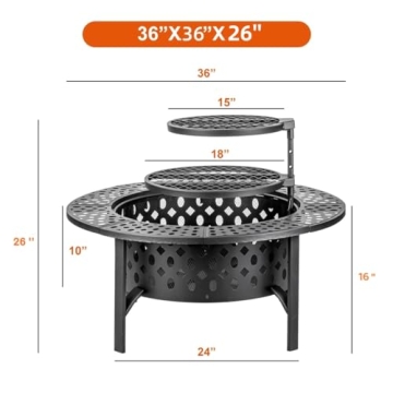 OutVue 36 Inch Fire Pit with BBQ Grills for Patio