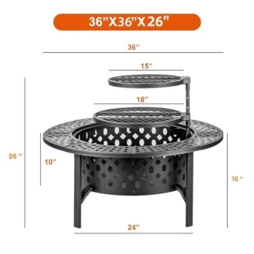 OutVue 36 Inch Fire Pit with BBQ Grills for Patio