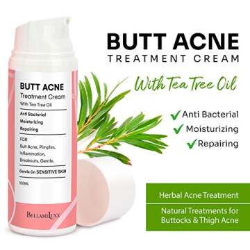 BellamiLuxx Butt Acne Clearing Treatment: with 2% Salicylic Acid and Tea Tree Oil, Effective Body Acne Treatment and Folliculitis Treatment, Butt Acne Cream for Reduce Body Acne