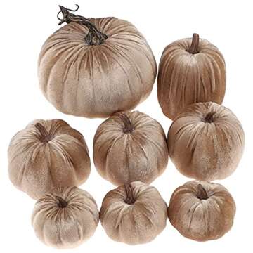 Gresorth 8pcs Assorted Size Fake Handmade Champagne Velvet Pumpkins Artificial Fall Harvest Hallowee...